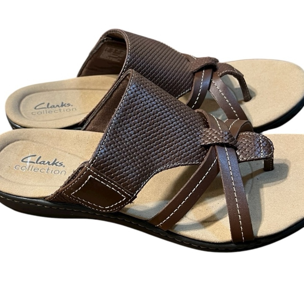 Clarks Women's Laurieann Edge Toe-Post Sandal in Brown Leather Size 10M - Picture 4 of 9